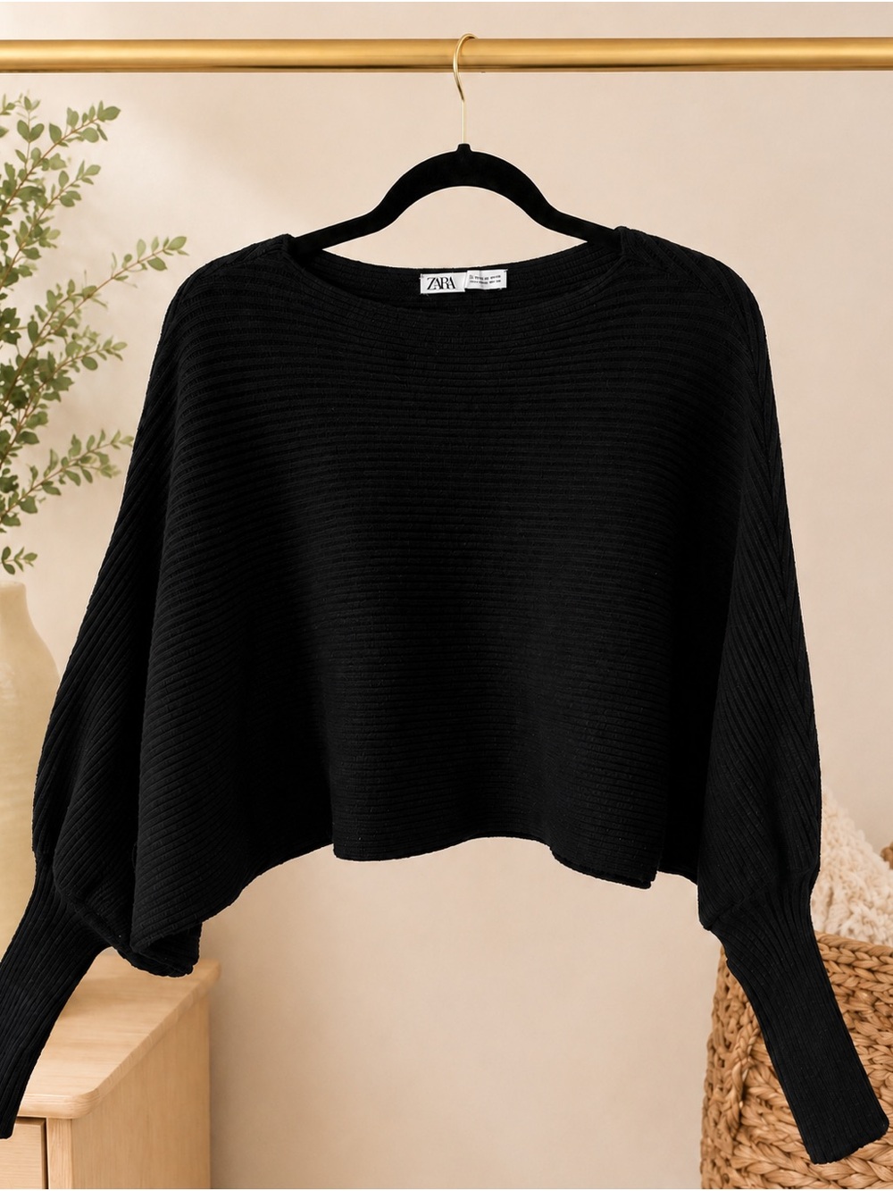 ZARA Black Ribbed Oversized Batwing Dolman Sweater M